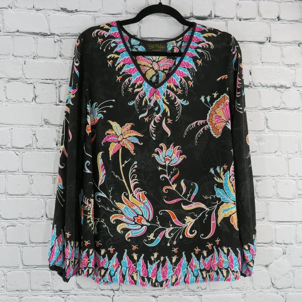 Women's V-Neck Floral Printed Woven Blouse - Black - Picture 2 of 3
